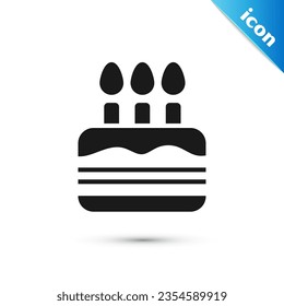 Grey Cake with burning candles icon isolated on white background. Happy Birthday.  Vector