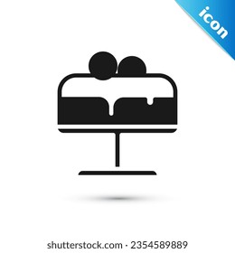 Grey Cake on plate icon isolated on white background. Happy Birthday.  Vector