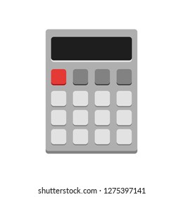 Grey calculator flat vector icon isolated on white