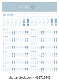 Grey calendar 2017 year grid design isolated on white background in English     