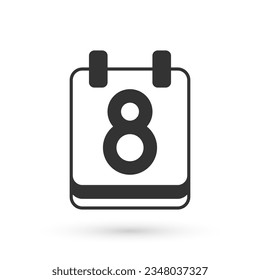 Grey Calendar with 8 March icon isolated on white background. International Happy Women Day.  Vector