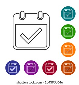 Grey Calendar with check mark line icon isolated on white background. Vector Illustration