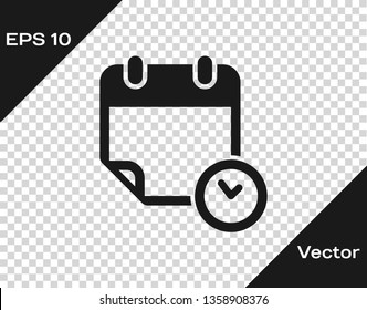 Grey Calendar and clock icon isolated on transparent background. Schedule, appointment, organizer, timesheet, time management, important date. Vector Illustration