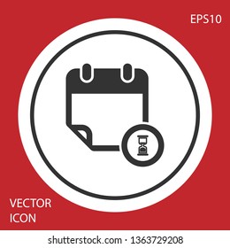 Grey Calendar and clock icon isolated on red background. Schedule, appointment, organizer, timesheet, time management, important date. Circle button. Vector Illustration