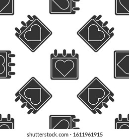 Grey Calendar with heart icon isolated seamless pattern on white background. Valentines day. Love symbol. February 14.  Vector Illustration