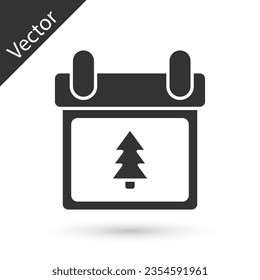 Grey Calendar with tree icon isolated on white background. Event reminder symbol. Merry Christmas and Happy New Year.  Vector Illustration
