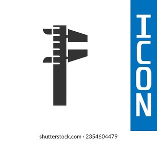 Icono de pinza de freno o pinza de freno gris y escala aislado en fondo blanco. Herramientas de medición de precisión.  Ilustración vectorial