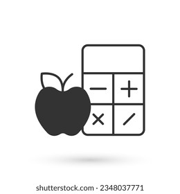 Grey Calorie calculator icon isolated on isolated on white background. Calorie count. Diet. Weight loss. Portion control. Healthy eating. Dietary nutrition.  Vector