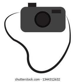 A grey camera attached to a sling vector color drawing or illustration