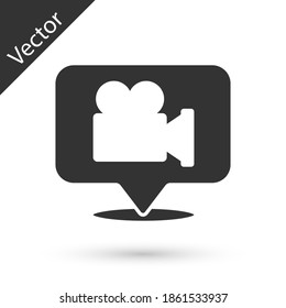 Grey Camera and location pin icon isolated on white background. Vector.