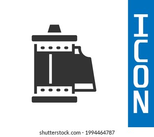 Grey Camera vintage film roll cartridge icon isolated on white background. 35mm film canister. Filmstrip photographer equipment.  Vector