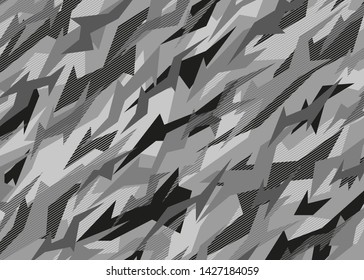 Grey camouflage pattern. Modern abstract Camo Vector background illustration for web, banner, backdrop, graphic or surface design use