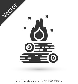 Grey Campfire icon isolated on white background. Burning bonfire with wood.  Vector Illustration
