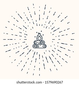 Grey Campfire icon isolated on beige background. Burning bonfire with wood. Abstract circle random dots. Vector Illustration