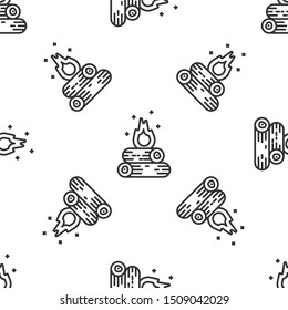 Grey Campfire icon isolated seamless pattern on white background. Burning bonfire with wood.  Vector Illustration