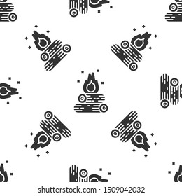 Grey Campfire icon isolated seamless pattern on white background. Burning bonfire with wood.  Vector Illustration