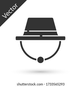 Icono de sombrero de camping gris aislado en fondo blanco. Panama de sombrero de playa. Los viajeros que viajan en el Explorador son los que se dedican a la caza, el senderismo, el turismo. Ilustración vectorial
