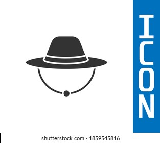 Grey Camping hat icon isolated on white background. Beach hat panama. Explorer travelers hat for hunting, hiking, tourism.  Vector