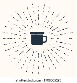 Grey Camping metal mug icon isolated on beige background. Abstract circle random dots. Vector Illustration