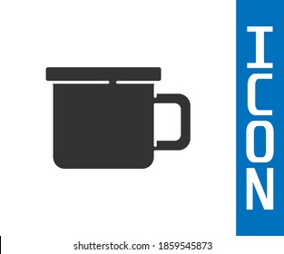 Grey Camping metal mug icon isolated on white background.  Vector