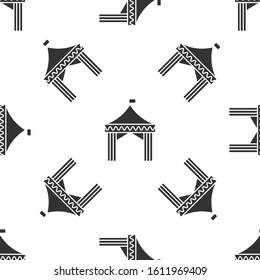 Grey Camping tent icon isolated seamless pattern on white background. Carnival camping tent. Amusement park.  Vector Illustration