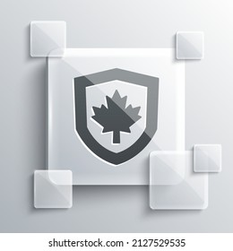 Grey Canada flag on shield icon isolated on grey background. Square glass panels. Vector