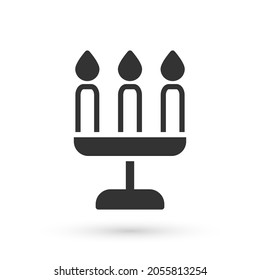 Grey Candelabrum with three candlesticks icon isolated on white background.  Vector