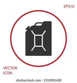 Grey Canister for gasoline icon isolated on white background. Diesel gas icon. Red circle button. Vector Illustration