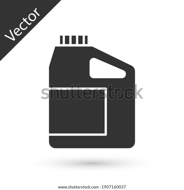 Grey Canister for motor machine oil icon isolated\
on white background. Oil gallon. Oil change service and repair.\
Engine oil sign. Vector.