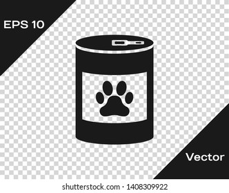 Grey Canned food icon isolated on transparent background. Food for animals. Pet food can. Dog or cat paw print. Vector Illustration
