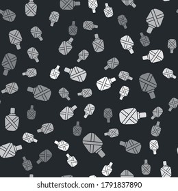 Grey Canteen water bottle icon isolated seamless pattern on black background. Tourist flask icon. Jar of water use in the campaign.  Vector Illustration