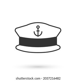 Grey Captain hat icon isolated on white background.  Vector