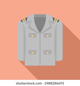 Grey captain uniform jacket with golden buttons and stripes on a light red background with shadow