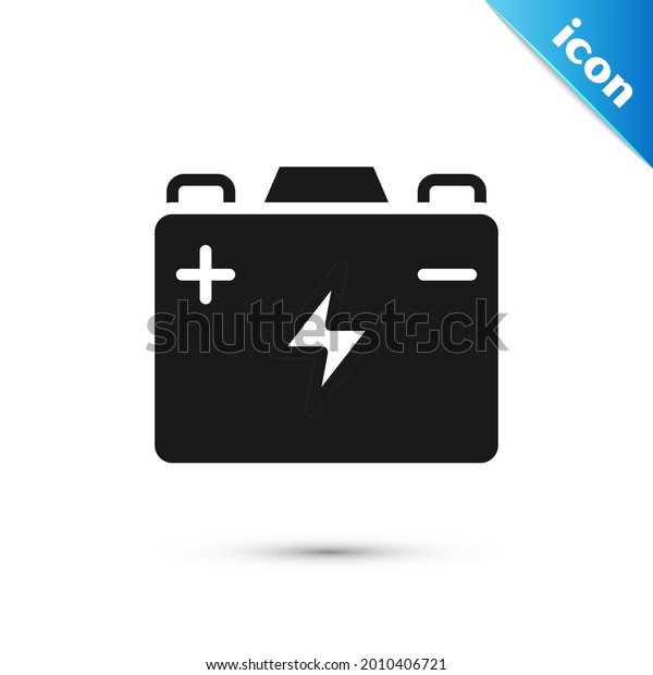 Grey Car battery icon isolated on white\
background. Accumulator battery energy power and electricity\
accumulator battery. \
Vector