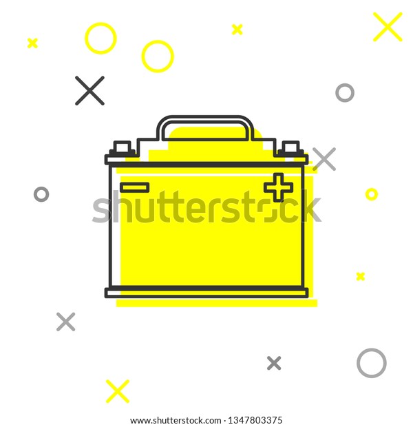 Grey Car battery line icon isolated on white\
background. Accumulator battery energy power and electricity\
accumulator battery. Vector\
Illustration