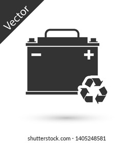 Grey Car battery with recycle icon isolated on white background. Accumulator battery energy power and electricity accumulator battery. Vector Illustration