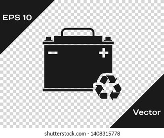 Grey Car battery with recycle icon isolated on transparent background. Accumulator battery energy power and electricity accumulator battery. Vector Illustration