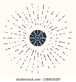 Grey Car brake disk with caliper icon isolated on beige background. Abstract circle random dots. Vector Illustration