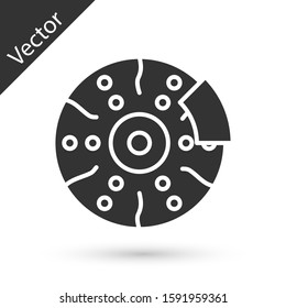Grey Car brake disk with caliper icon isolated on white background.  Vector Illustration