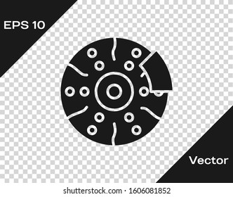 Grey Car brake disk with caliper icon isolated on transparent background.  Vector Illustration