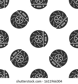 Grey Car brake disk with caliper icon isolated seamless pattern on white background.  Vector Illustration