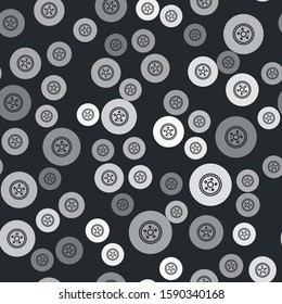 Grey Car brake disk icon isolated seamless pattern on black background.  Vector Illustration