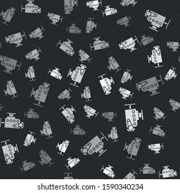 Grey Car engine icon isolated seamless pattern on black background.  Vector Illustration