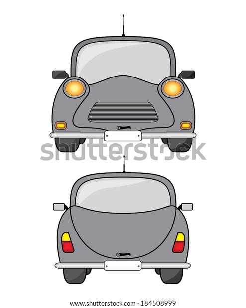 Grey car front\
and back view, vector\
design.