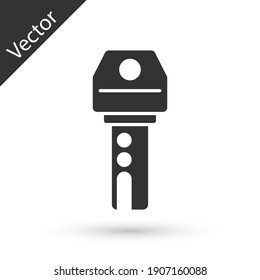 Tecla de coche gris con icono remoto aislado en fondo blanco. Llave de coche y sistema de alarma. Vector.