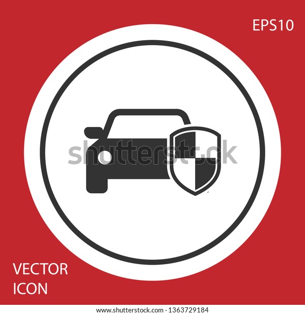 Grey Car\
protection or insurance icon isolated on red background. Protect\
car guard shield. Safety badge vehicle icon. Security auto label.\
Circle button. Vector\
Illustration
