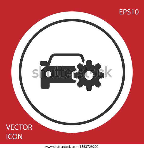 Grey Car service icon\
isolated on red background. Auto mechanic service. Mechanic\
service. Repair service auto mechanic. Maintenance sign. Circle\
button. Vector\
Illustration