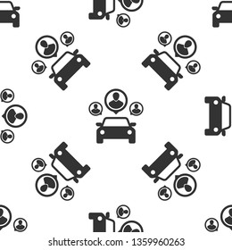 Grey Car sharing with group of people icon isolated seamless pattern on white background. Carsharing sign. Transport renting service concept. Vector Illustration