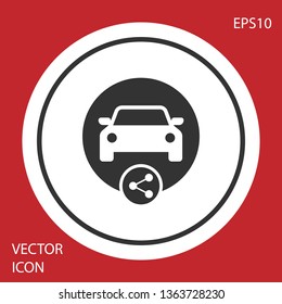 Grey Car sharing icon isolated on red background. Carsharing sign. Transport renting service concept. White circle button. Vector Illustration