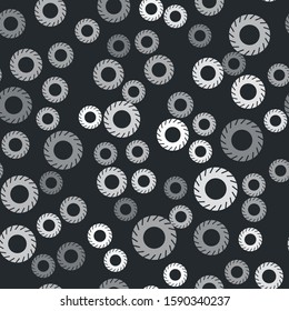 Grey Car tire icon isolated seamless pattern on black background.  Vector Illustration